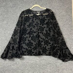 Onyx Nite by Wendye Chaitin Women's Cardigan L  One Button Velvet Sheer Floral